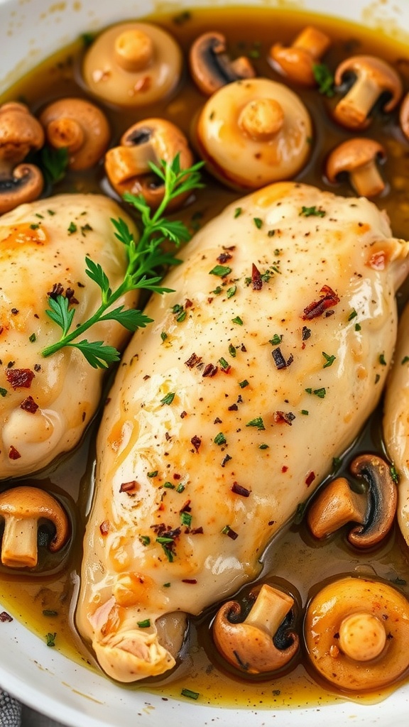 Delicious chicken breasts in a rich mushroom and Marsala wine sauce