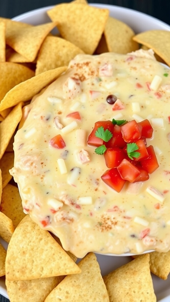 Creamy Chicken Taco Dip served with tortilla chips