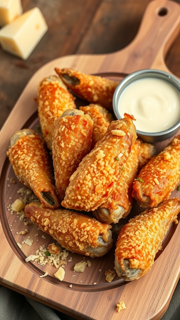 Crispy parmesan garlic air fryer chicken wings served with a dip