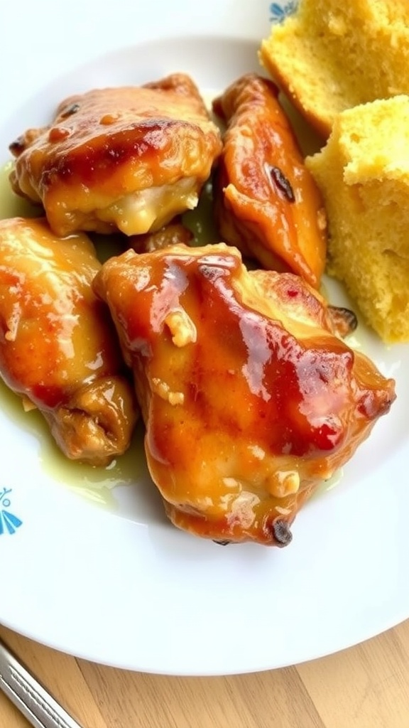 Golden honey butter glazed chicken tenders served with cornbread.