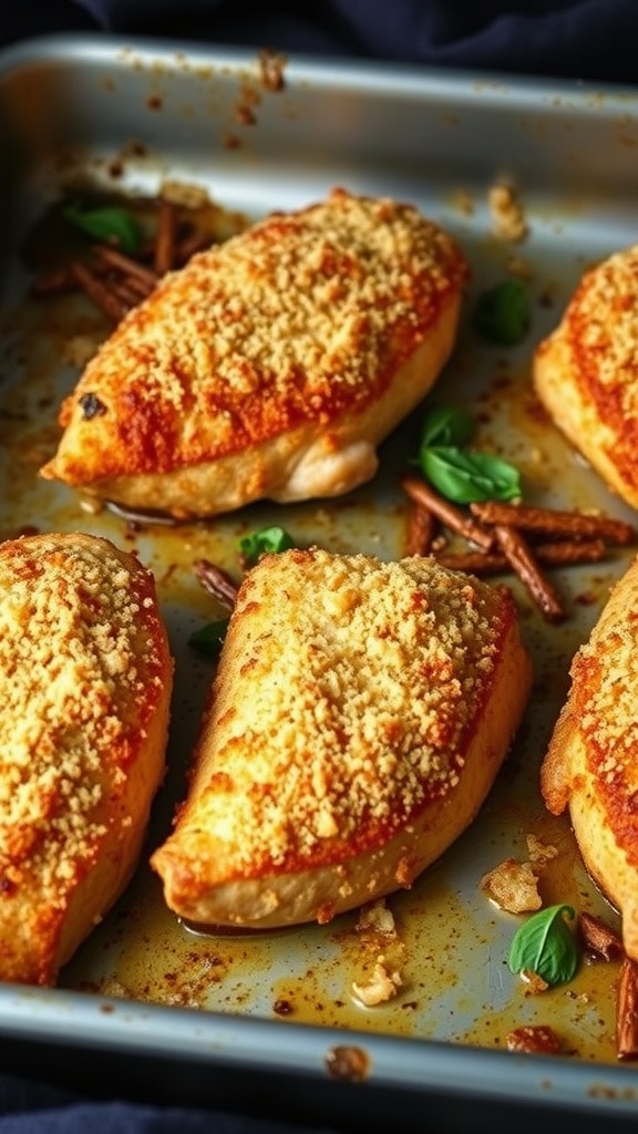 Oven-baked chicken with a crispy Parmesan crust