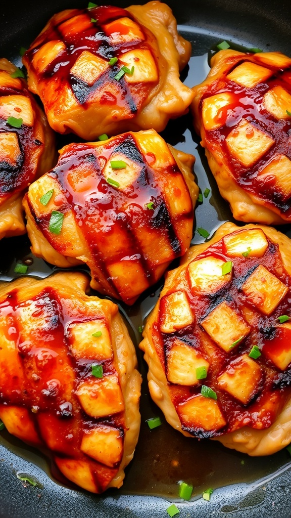 Grilled miso butter chicken thighs garnished with green onions