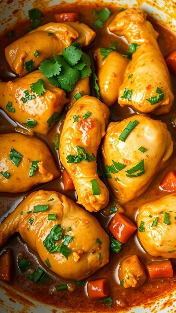 Slow cooker salsa verde chicken with cilantro and vegetables