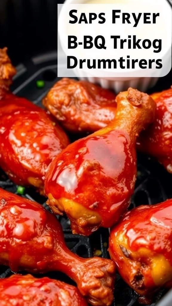 Delicious Smoky BBQ Air Fryer Chicken Drumsticks coated in BBQ sauce