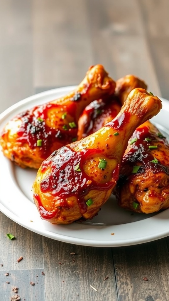 Delicious Spicy Cajun Chicken Legs garnished with herbs on a white plate.