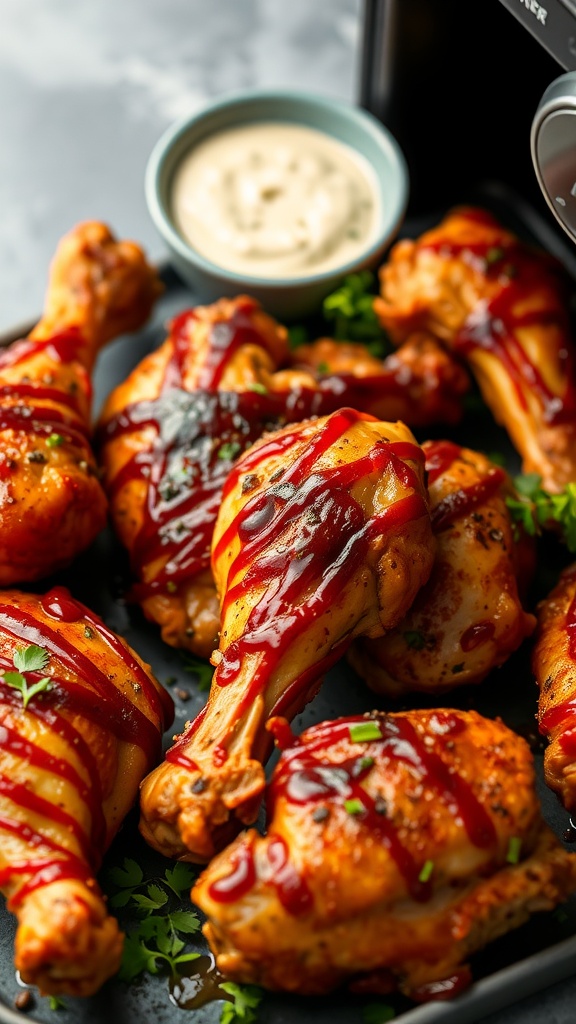 Spicy Cajun Air Fryer Chicken Legs with sauce