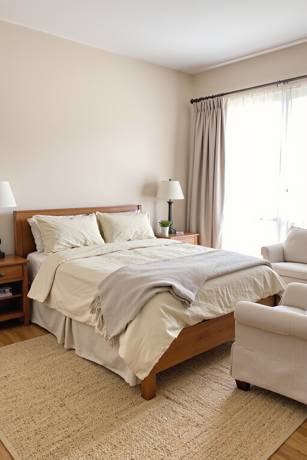 beige room, beige bedroom ideas, soft neutral bedroom, purple beige bedroom, beige bedframe bedroom ideas