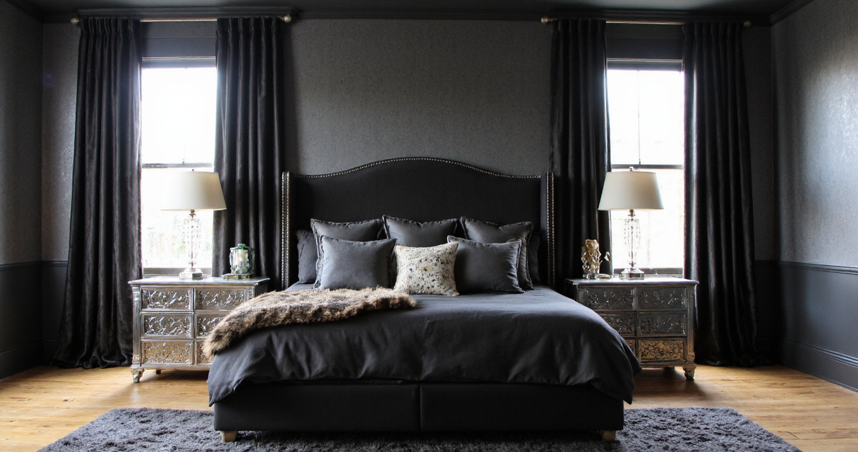 black bedroom ideas, black bedroom, black bedroom design, black bedroom decor, black walls bedroom