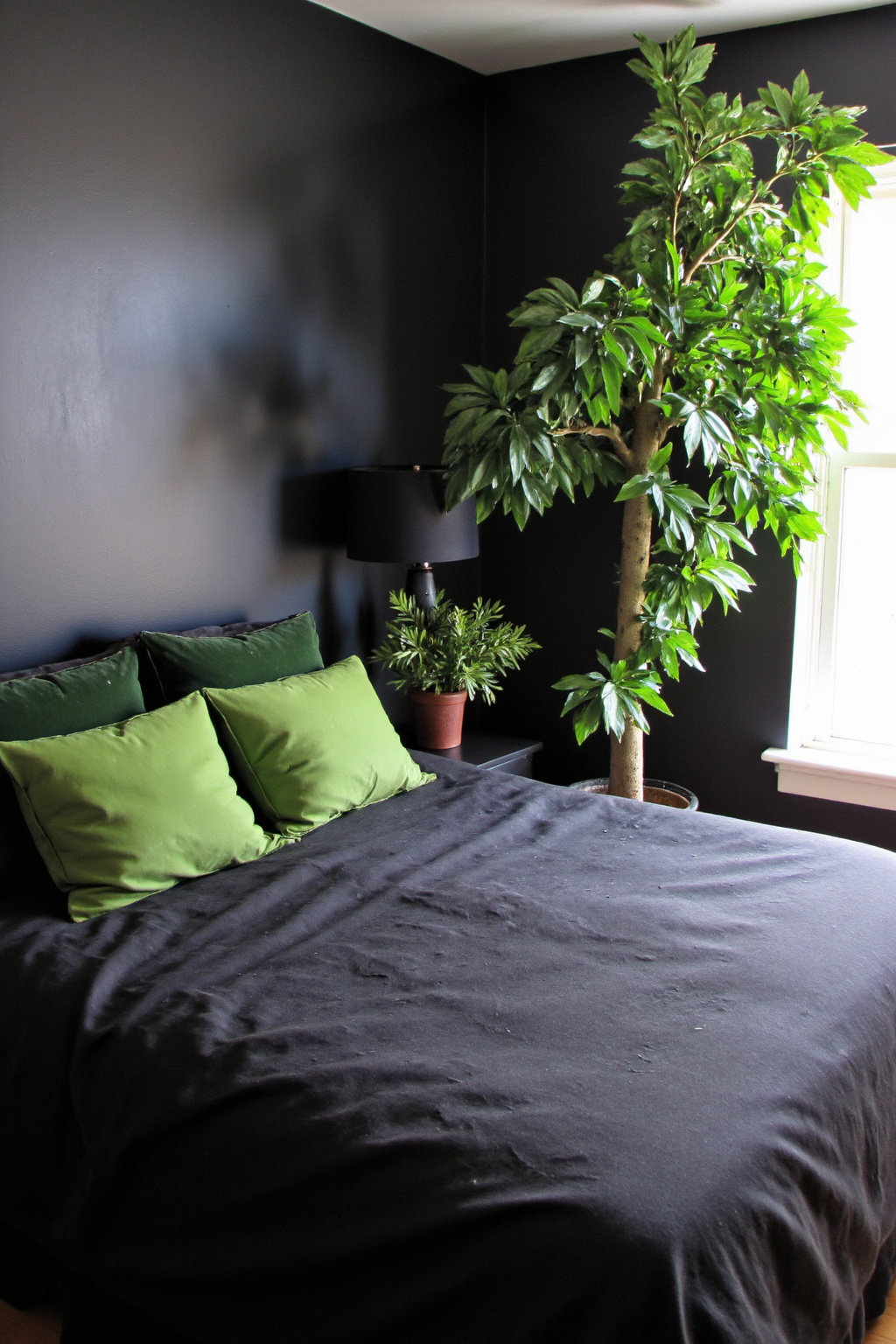 black bedroom ideas, black bedroom decor, simple black bedroom ideas, dark bedroom, grey bed inspiration