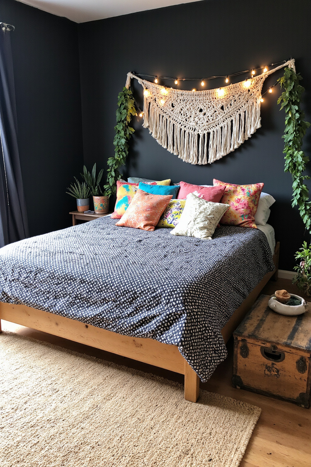 black bedroom decor, black bedroom, black sheets bedroom ideas, midnight blue room ideas, black and white bedroom
