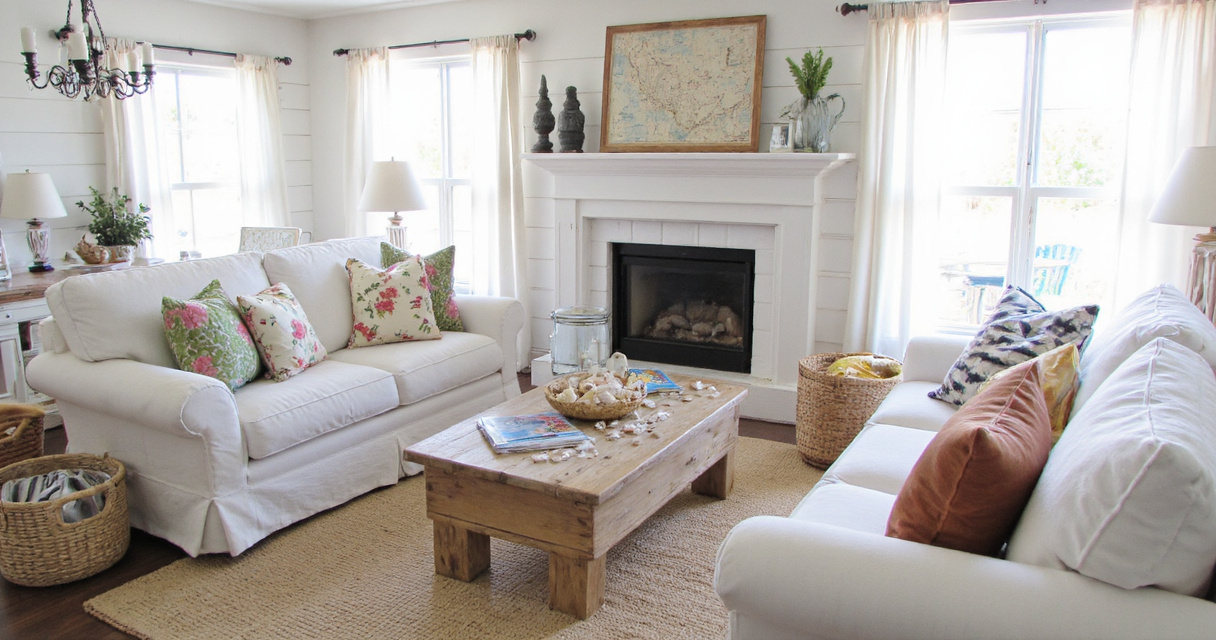beach house interior design, coastal cottage decor, coastal cottage living room, coastal farmhouse decor, cozy coastal cottage