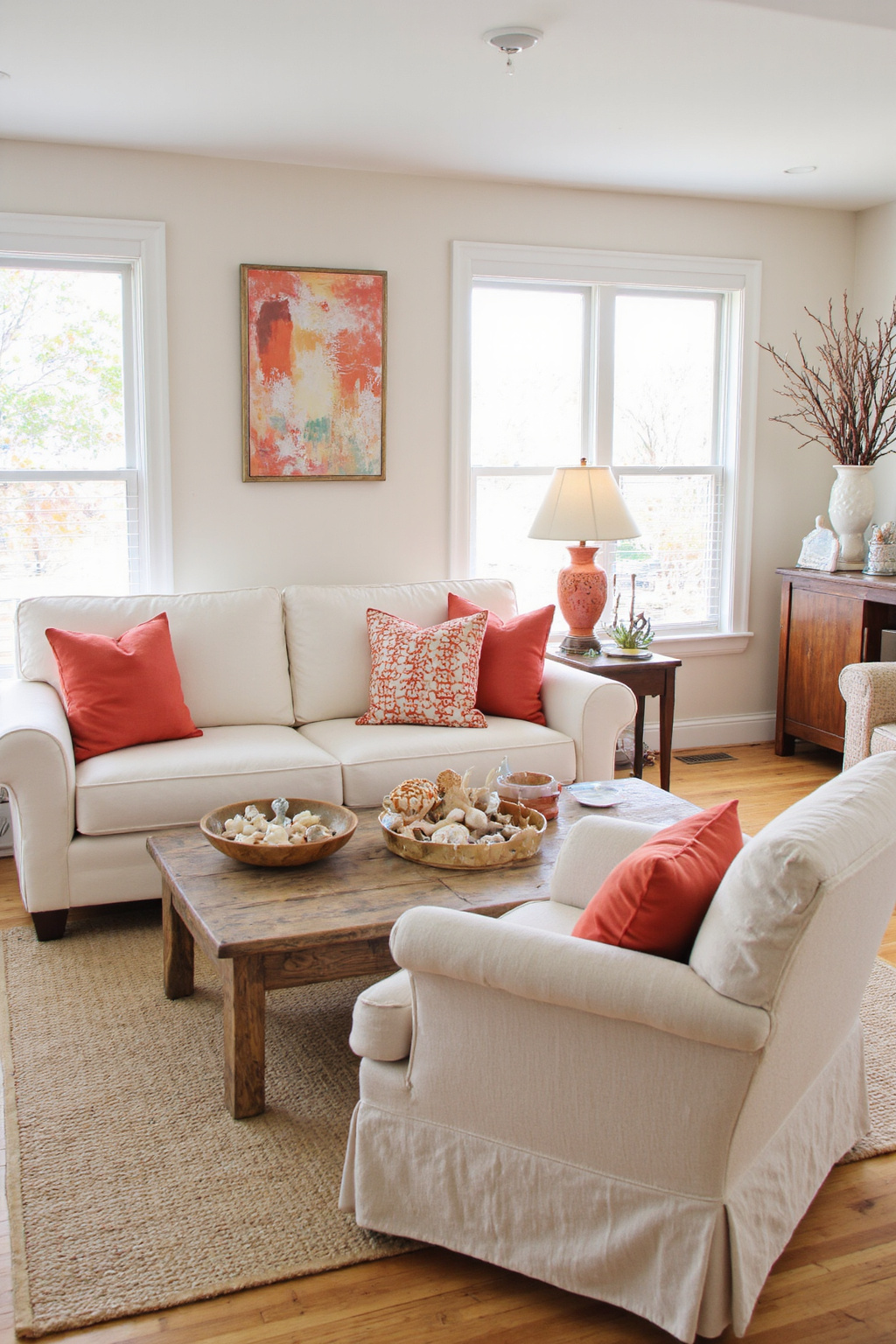 coastal casual living room, coastal cottage living room, cute farmhouse living room ideas, driftwood coffee table, beach cottage living room ideas