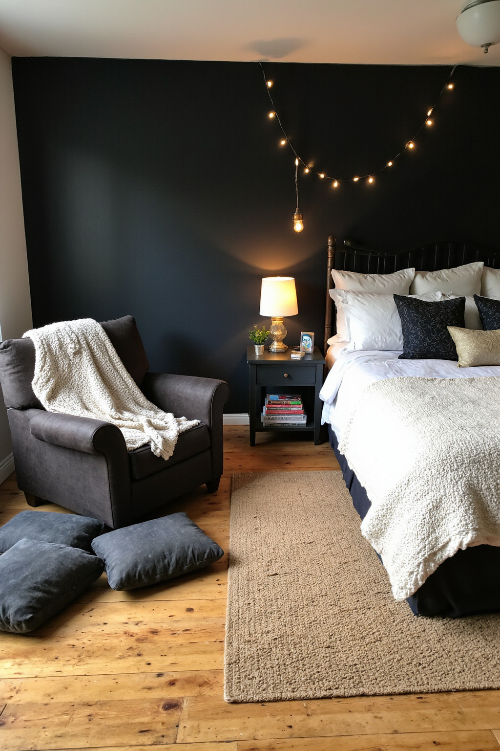 black bedroom decor, black bedroom ideas, dark cozy bedroom, designer bedroom aesthetic, black cozy bedroom ideas