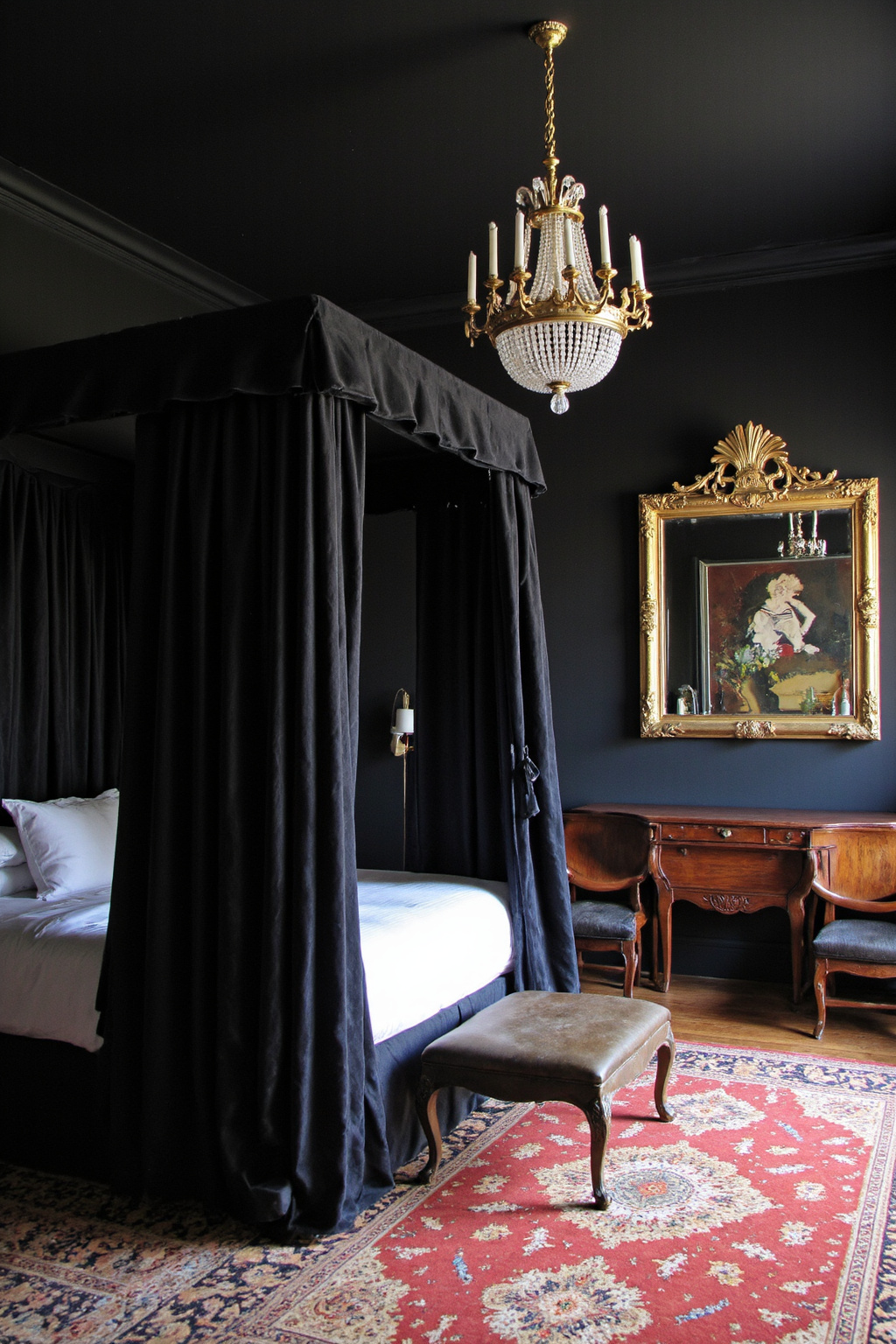 moody bedroom, black walls bedroom, designer bedroom aesthetic, goth bedroom ideas, gothic bedroom ideas