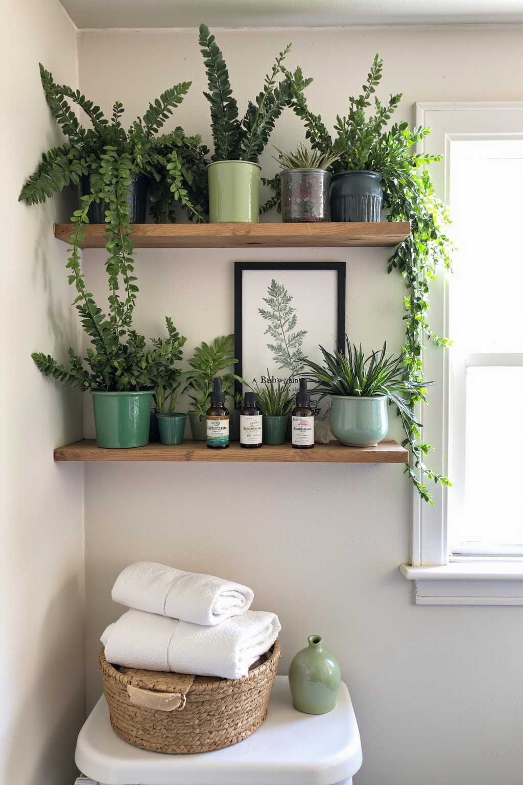 bathroom shelving ideas, bathroom shelf decor, bathroom greenery decor, bathroom decorations, toilet room shelf decor