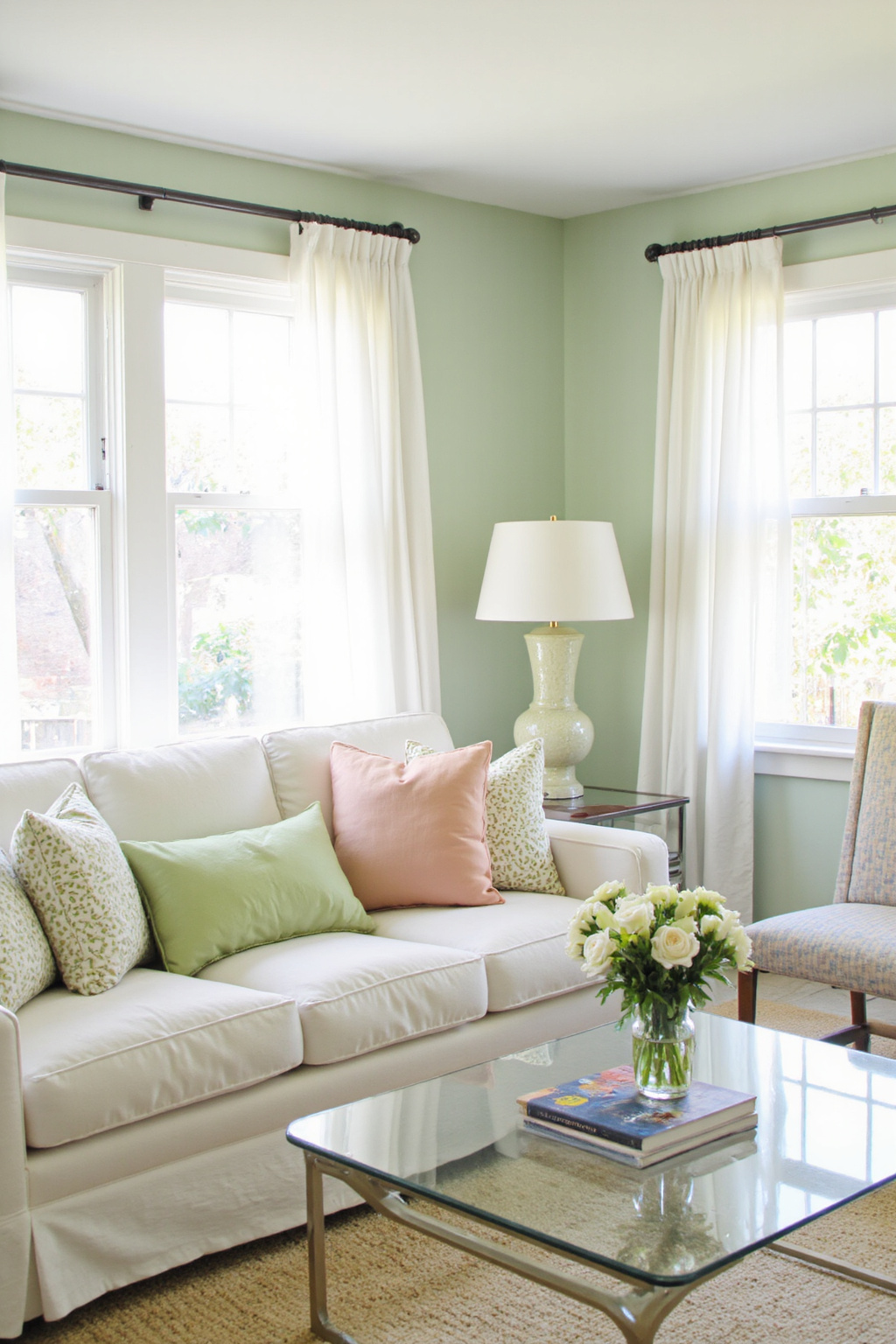 living room green, sage green living room ideas, living room wall color, gray green living room walls, sage green and pink living room