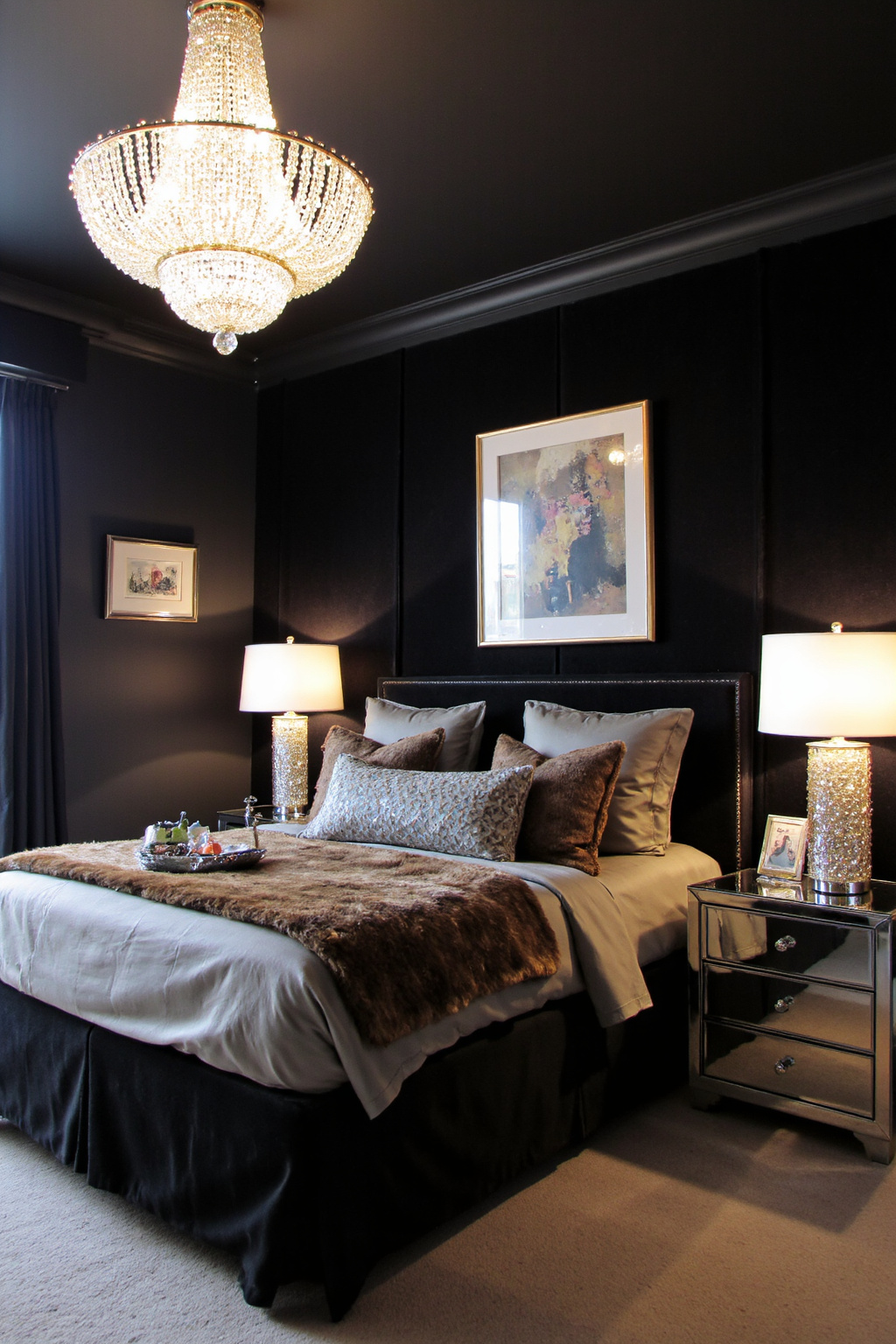 black bedroom design, black bedroom, bedroom sets queen, black room accents, midnight blue room ideas