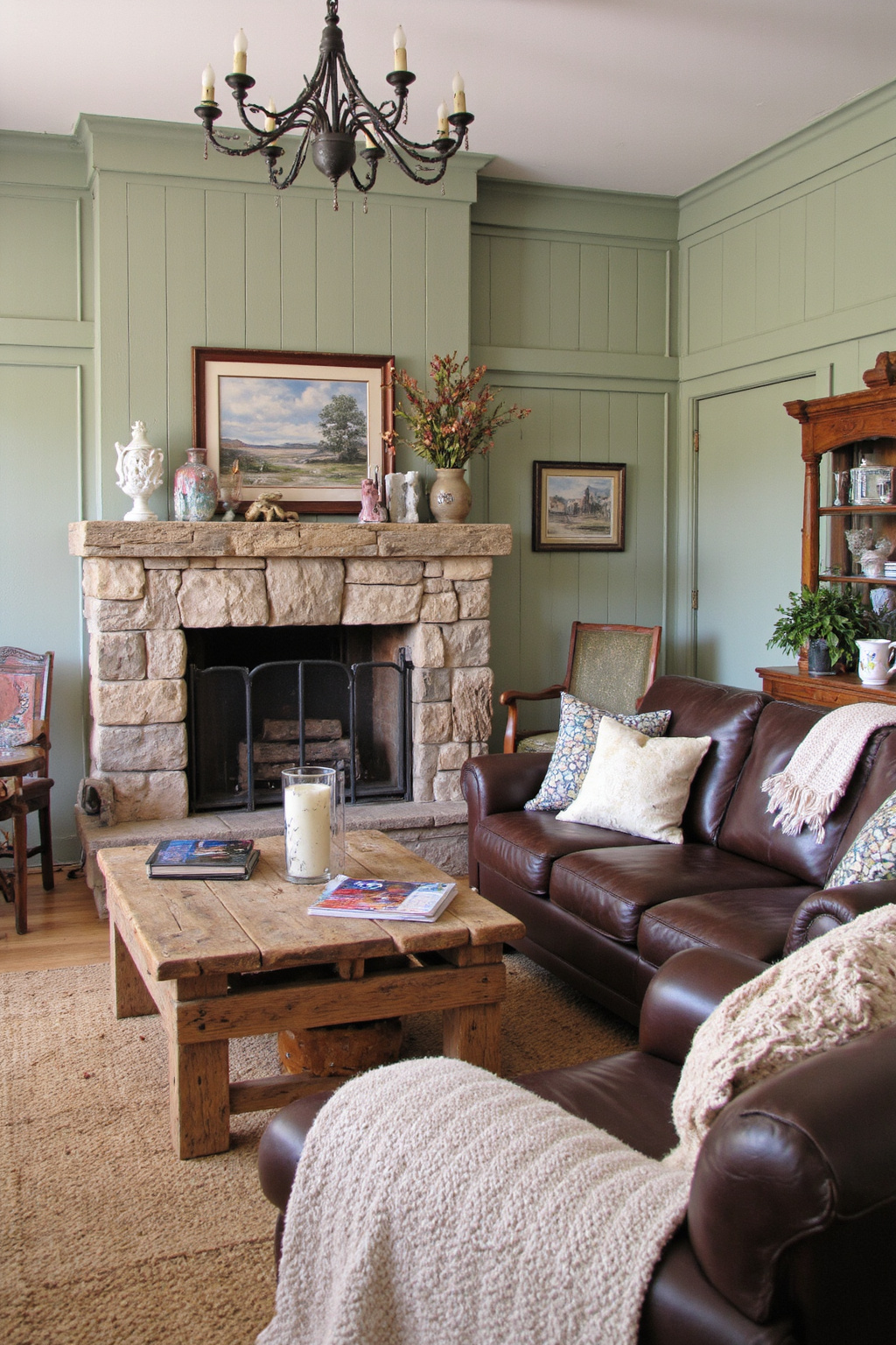 sage living room, green living room decor, sage green farmhouse living room, sage green and oak living room, green tropical living room