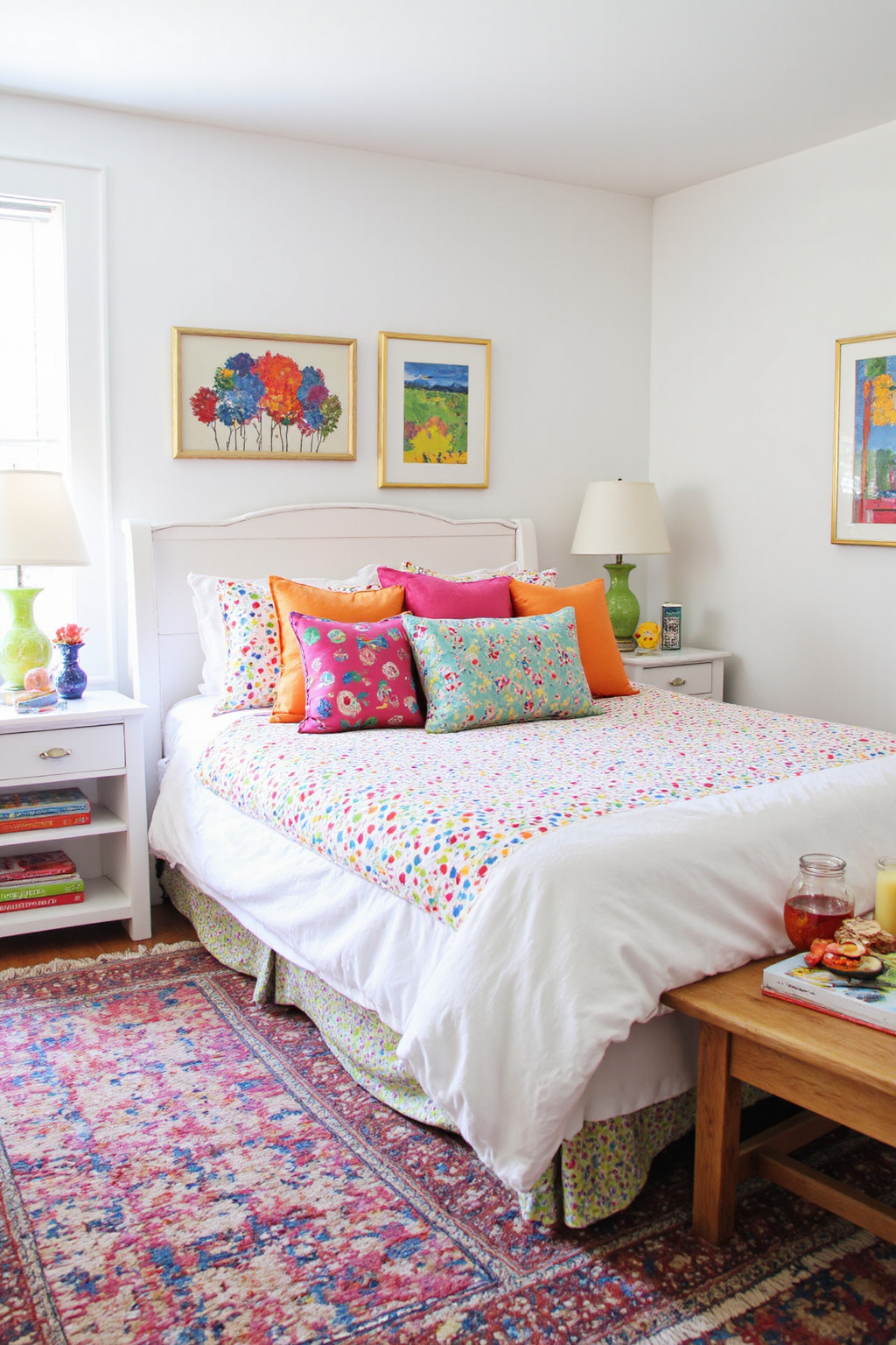 white bedroom design, white bedroom aesthetic, green bed bedroom ideas, white dresser room ideas, white bedroom decor