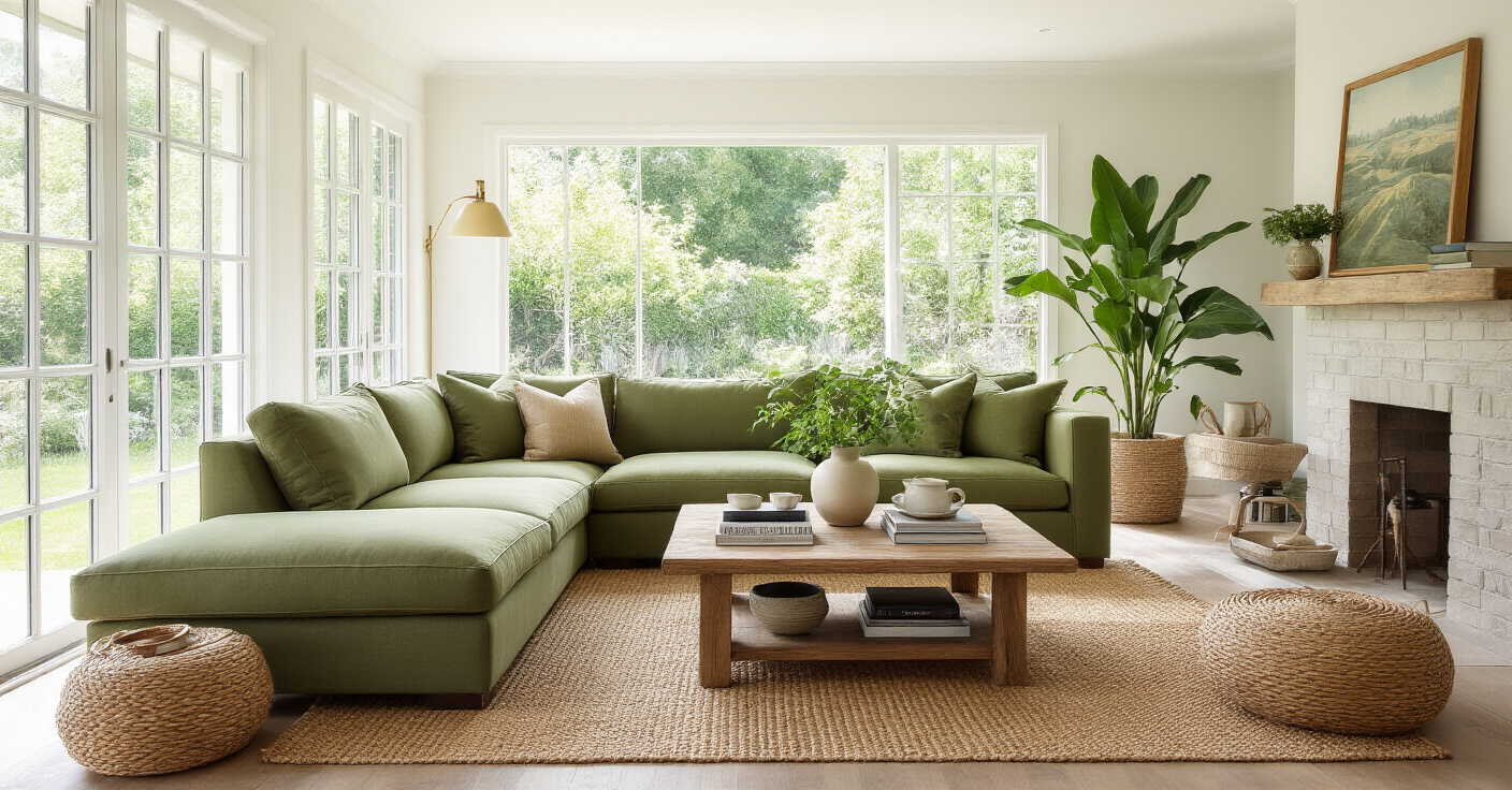 living room inspiration, cozy living rooms, living room inspo, furniture layout, living room green