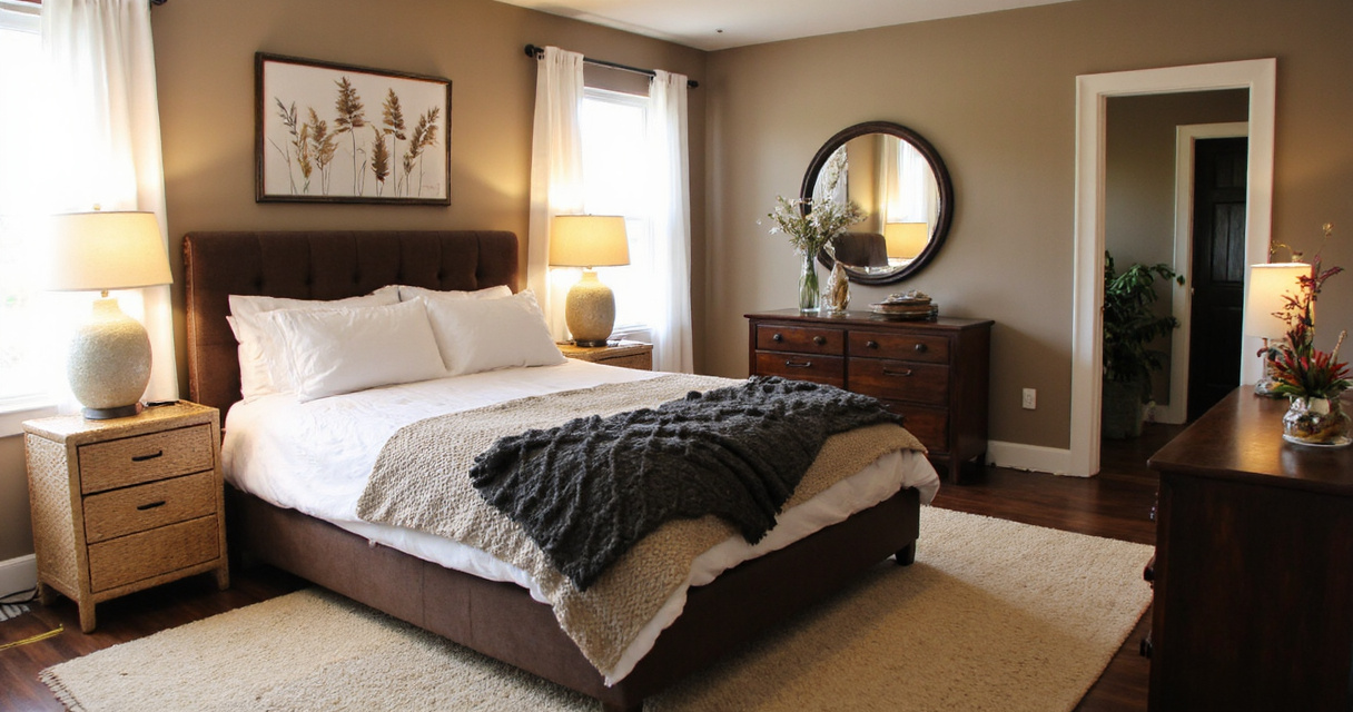 taupe bedroom, taupe bedroom ideas, neutral bedrooms, moody taupe bedroom, brown bedroom ideas