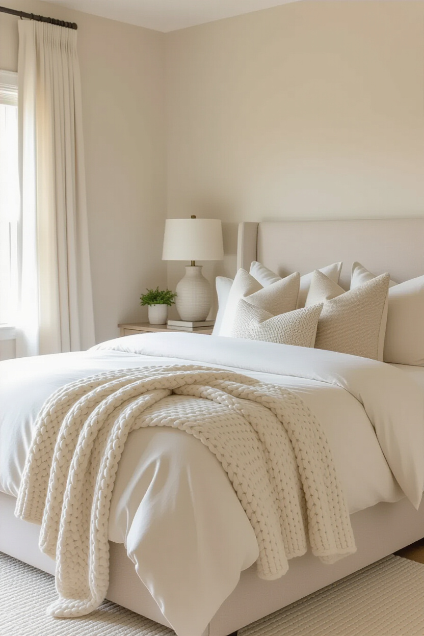 bedroom color combination, neutral bedroom paint, light gray and beige bedroom, pale bedroom paint colors, family room neutral colors