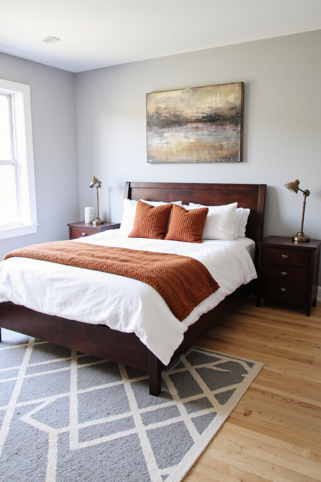 bedroom burnt orange, burnt orange bedroom, beige orange bedroom, burnt orange farmhouse bedroom, orange and white room ideas