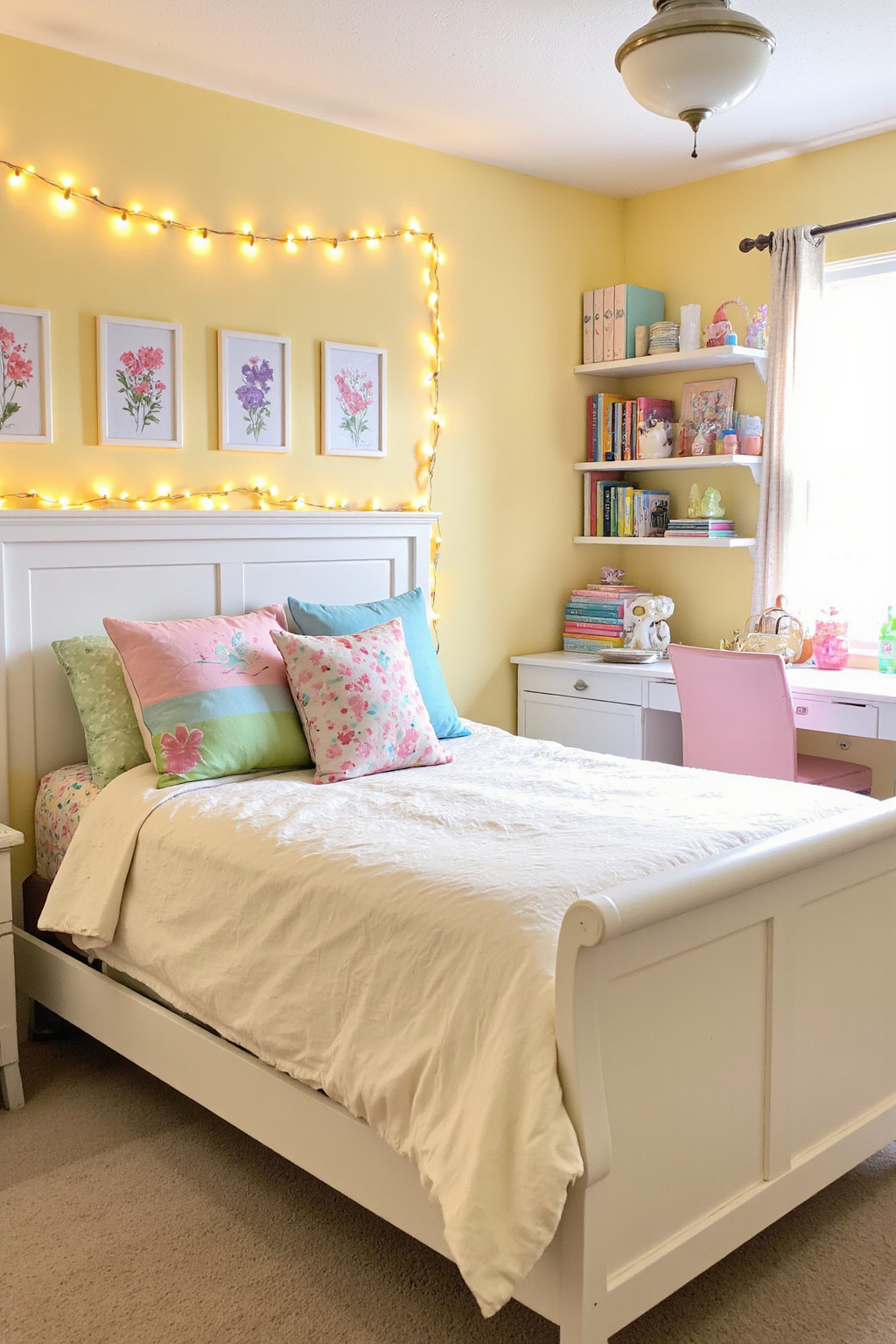 pastel room, light pastel bedroom, girls pastel bedroom, bright pastel bedroom, yellow pastel bedroom
