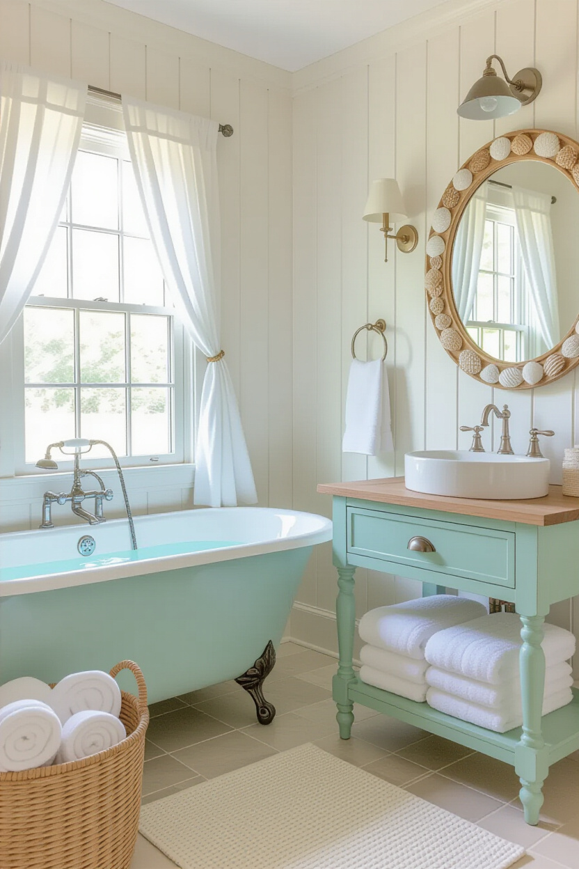 beach house bathroom, coastal cottage bathroom, bathroom decor beach coastal style, coastal style bathroom ideas, coastal cottage bathroom decor