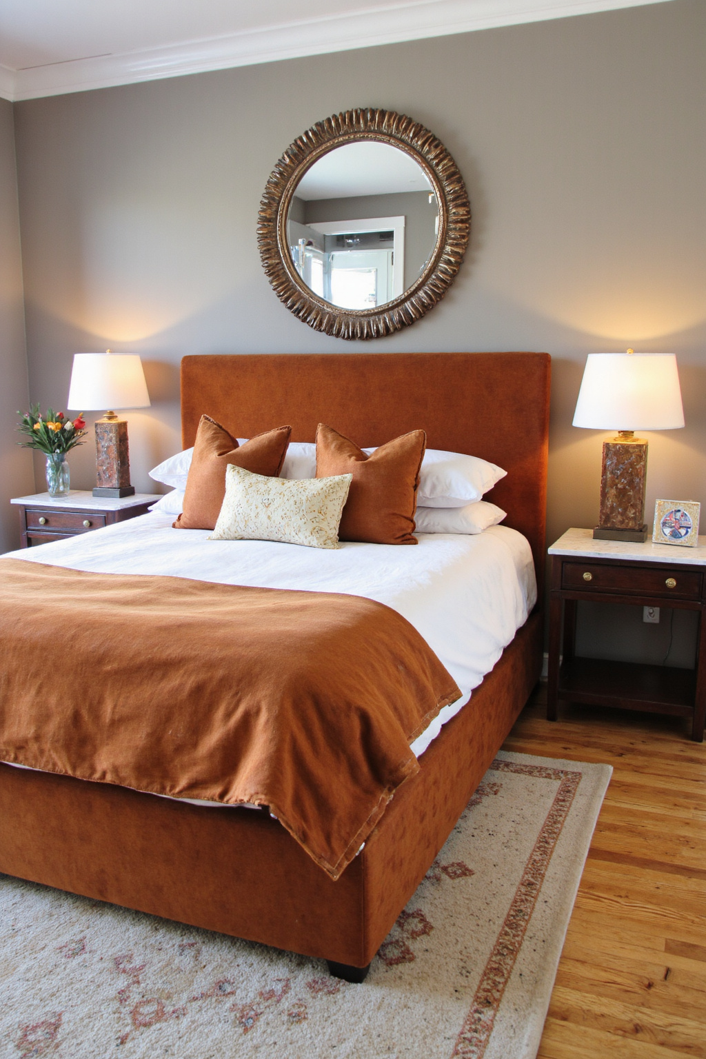 bedroom orange, burnt orange bedroom ideas, burnt orange bedroom decor, burnt orange master room, dark orange room aesthetic