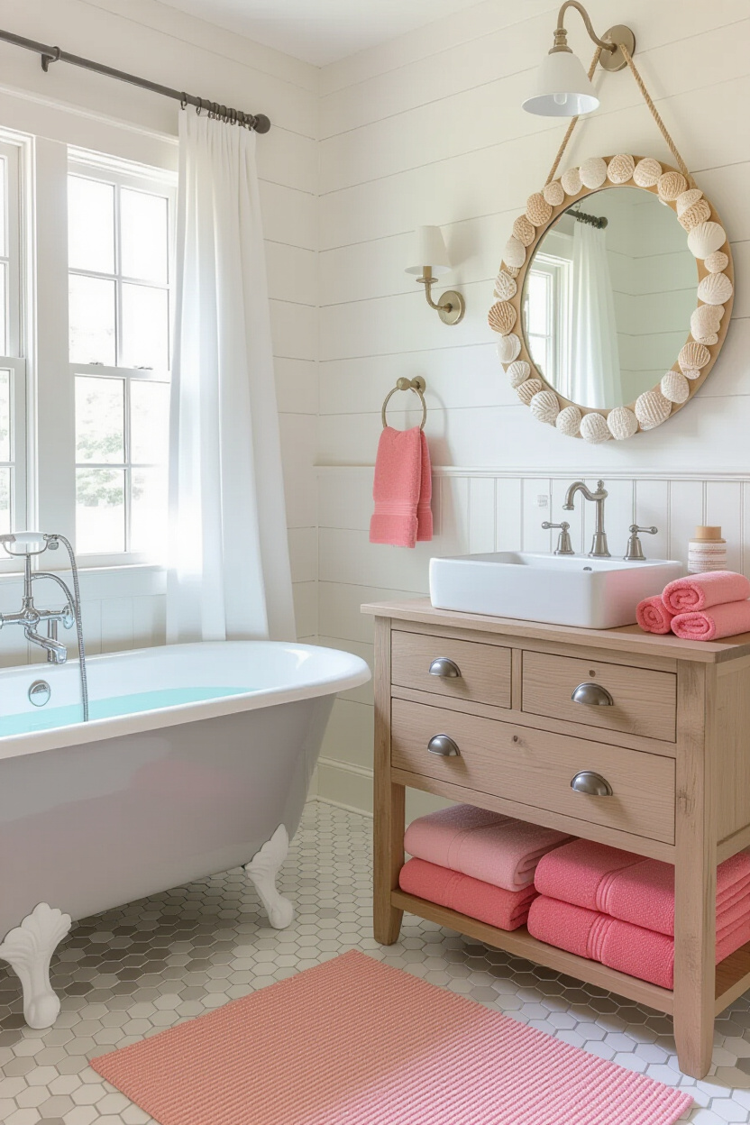 coastal cottage bathroom, coastal bathrooms, beach cottage bathroom, coastal vintage bathroom, beach house aesthetic bathroom
