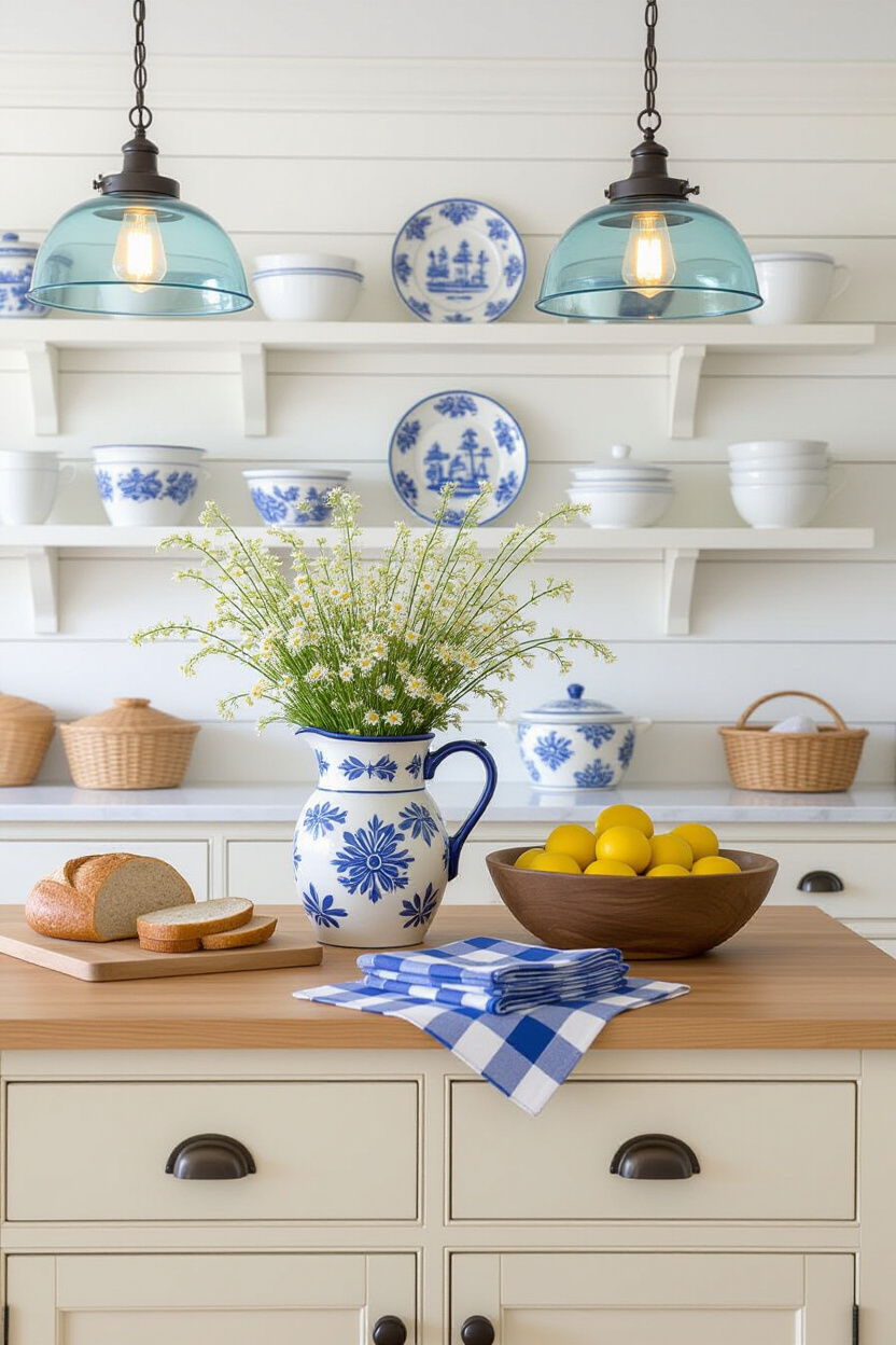 elegant kitchen island decor, kitchen island decor, kitchen island vase, white kitchen island, decor on kitchen island
