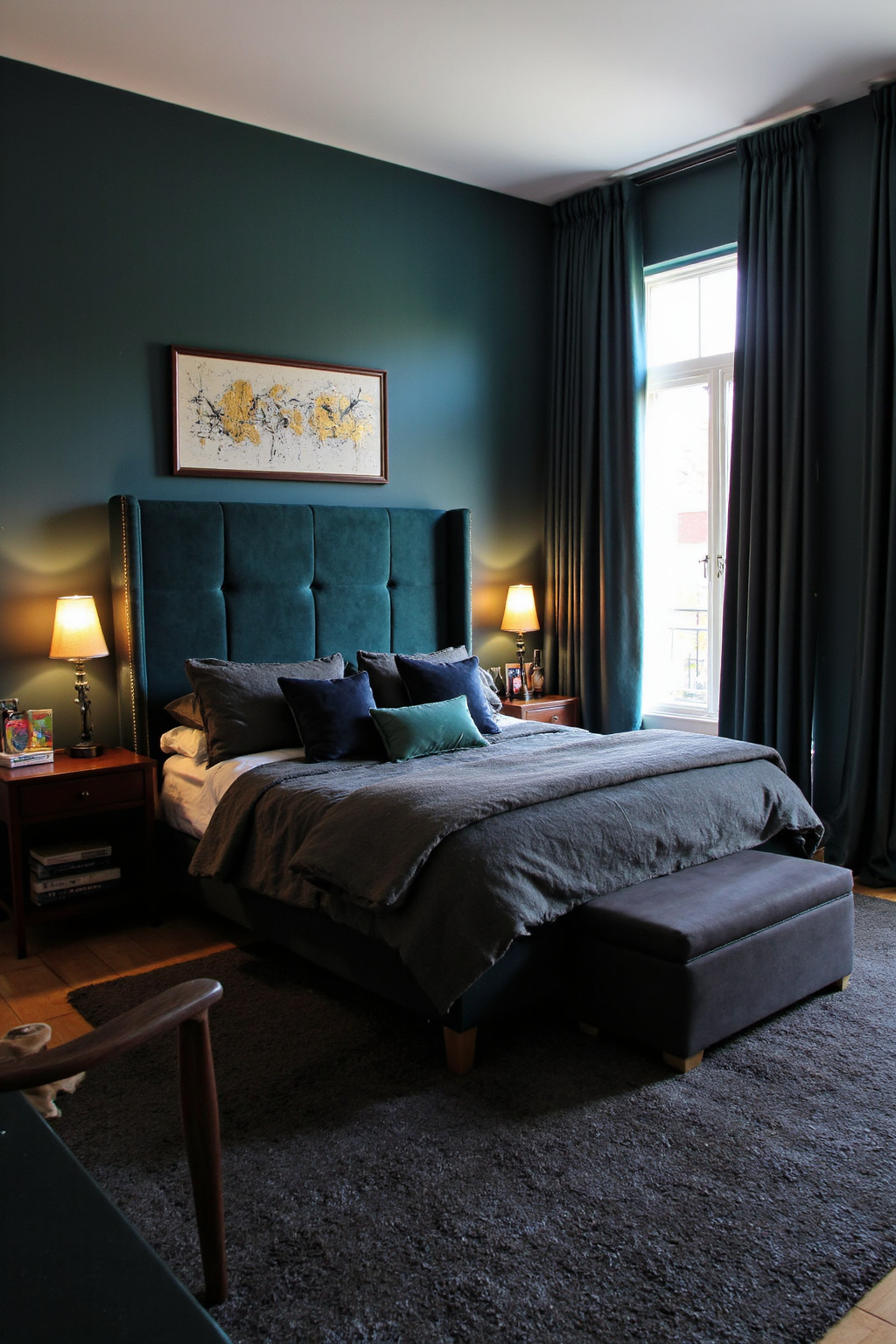 dark teal bedroom ideas, dark teal bedroom, deep teal bedroom, dark turquoise bedroom, teal blue bedroom
