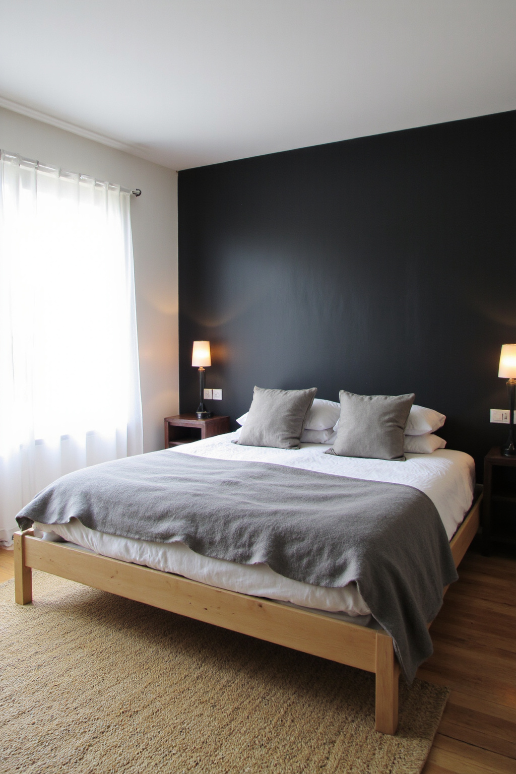 japandi design, japandi bedroom design, japandi bedroom lighting, japandi style office, grey floor japandi