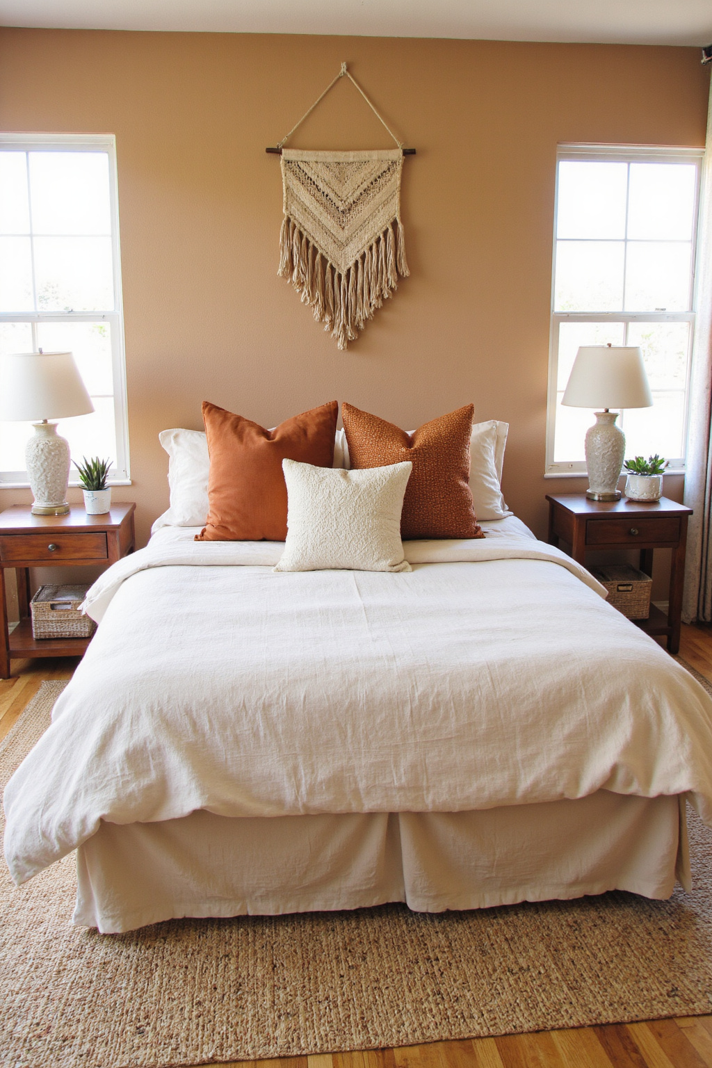 burnt orange bedroom, burnt orange room ideas, burnt orange and neutral bedroom, bedroom inspirations burnt orange, burnt orange apartment decor