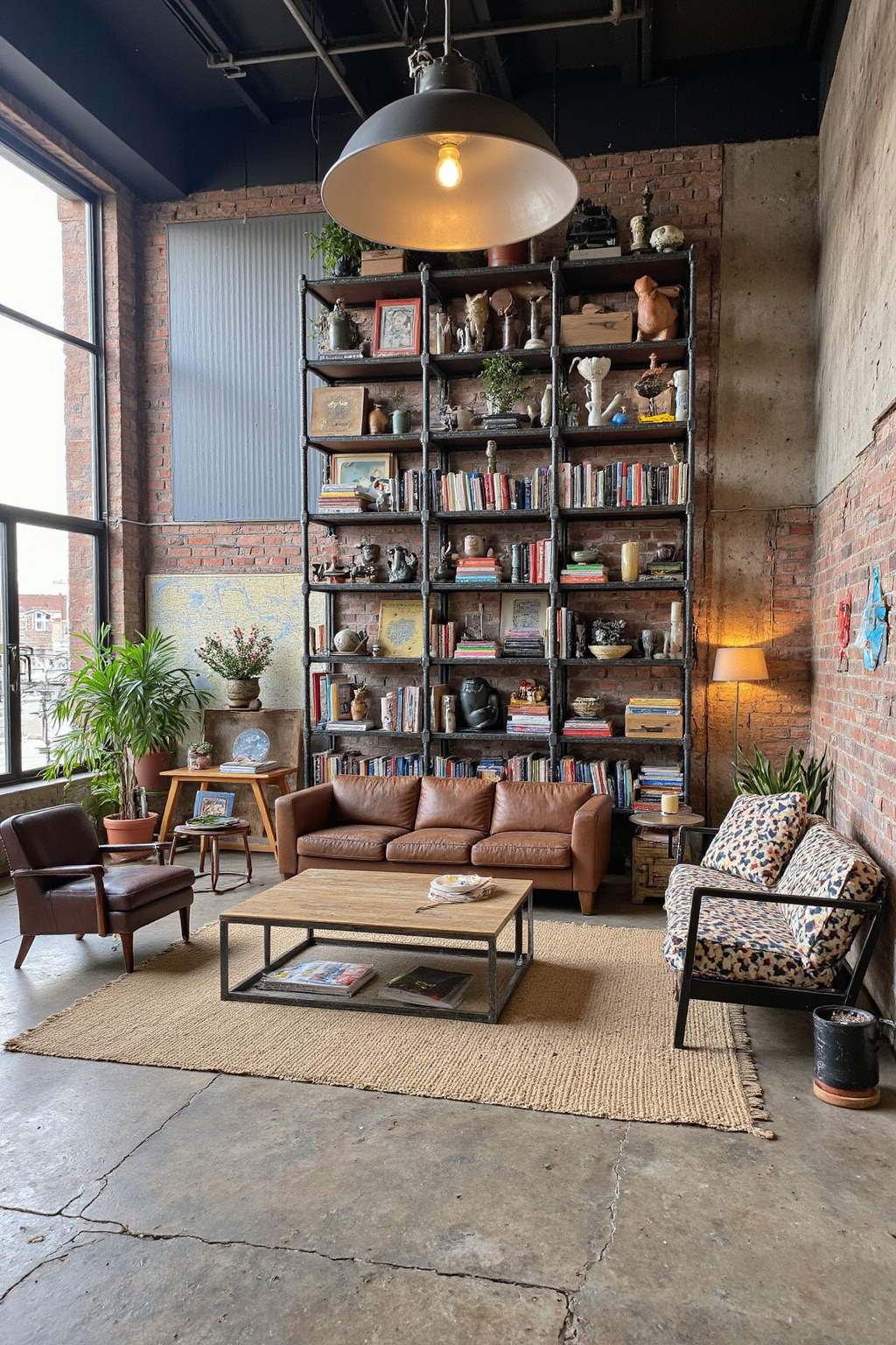 industrial living room, industrial living room design, urban industrial living room, warm industrial living room, modern industrial family room