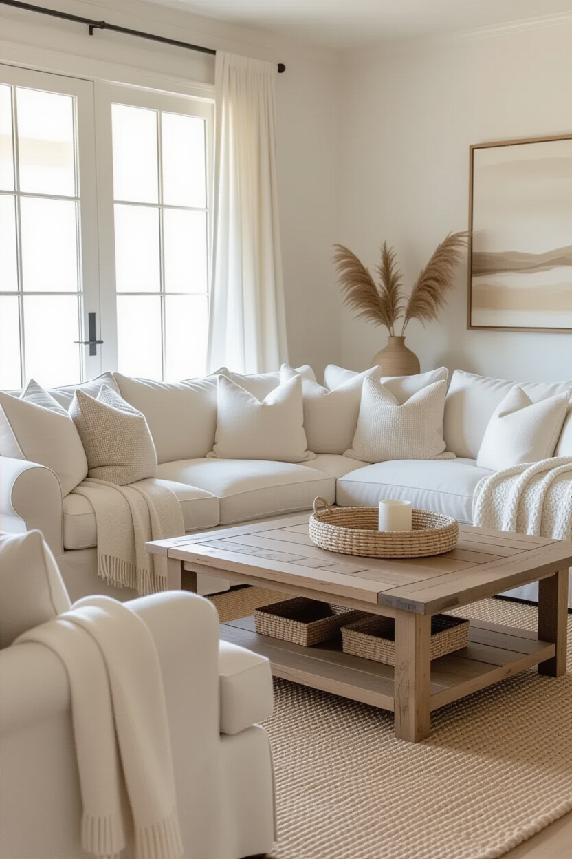 living room inspo, neutral living room colors, cozy living room grey couch, neutral warm living room, beige couch living room