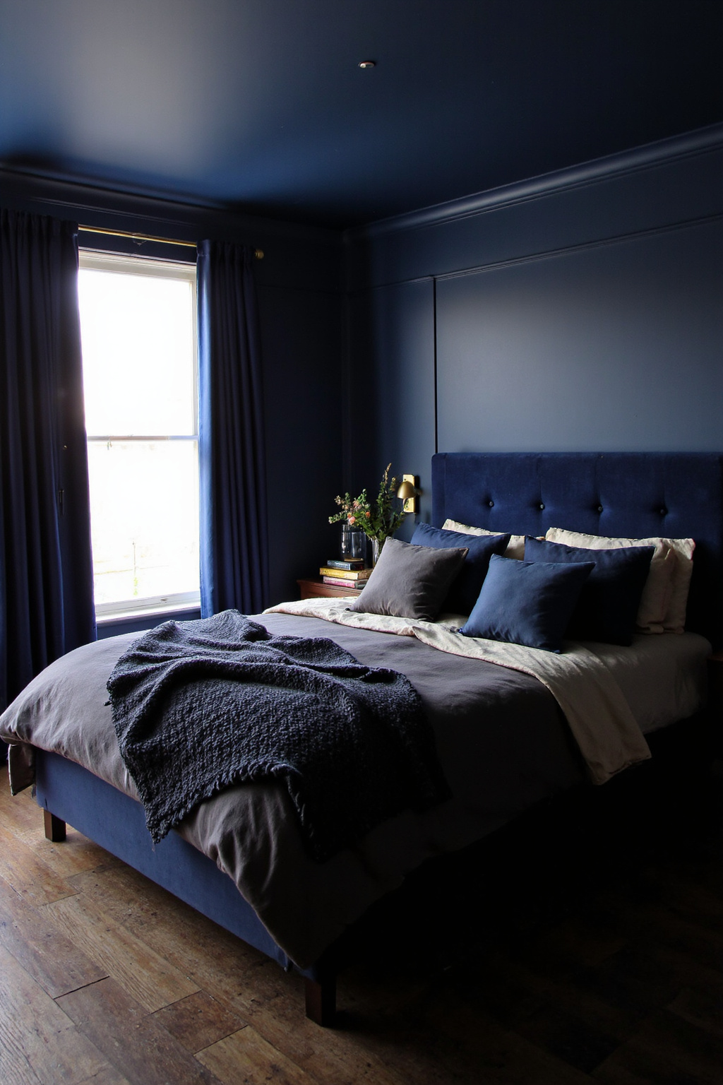 bedroom color combination, bedroom color ideas, navy bedding bedroom ideas, cozy bedroom palette, best bedroom colors