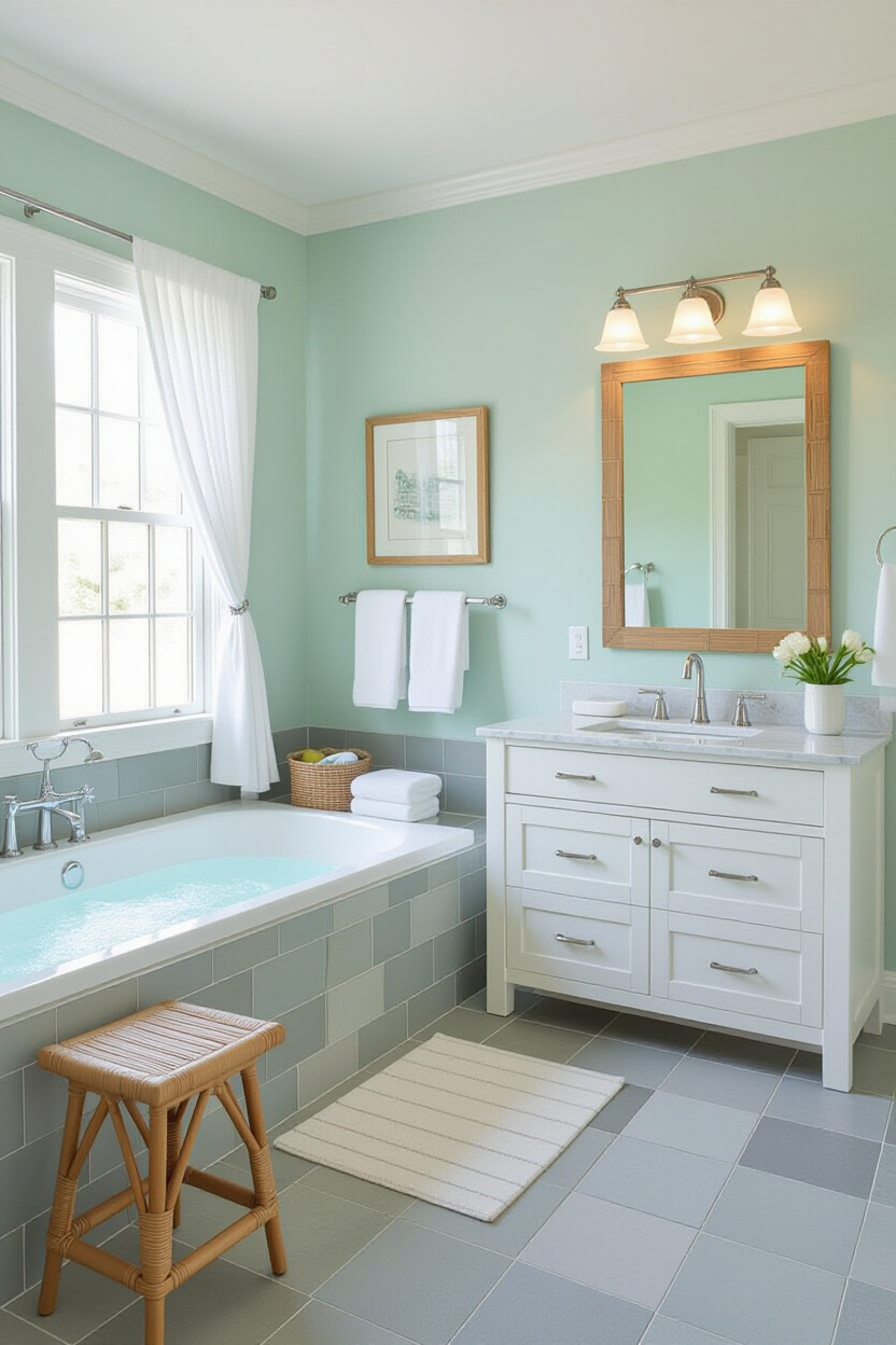 coastal cottage bathroom, beach house bathroom, coastal beach bathroom ideas, bathroom coastal decor ideas, beach house aesthetic bathroom