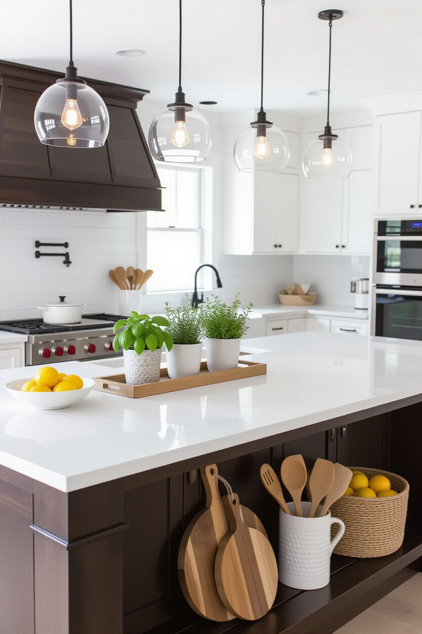 farmhouse kitchen island, kitchen island decor, kitchen island styling, kitchen island tray styling, mobile kitchen island