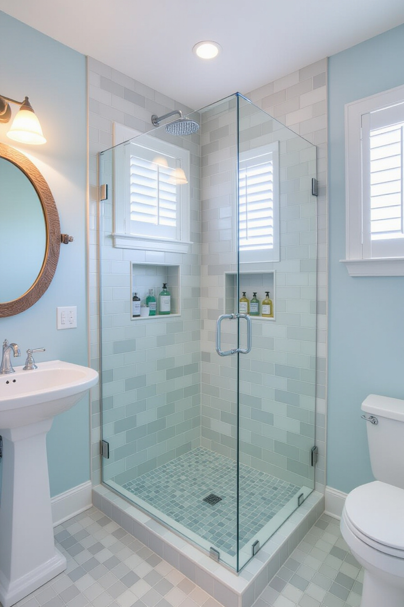 master coastal bathroom, coastal farmhouse bathroom, coastal modern apartment decor, coastal bathroom design, coastal shower tile ideas