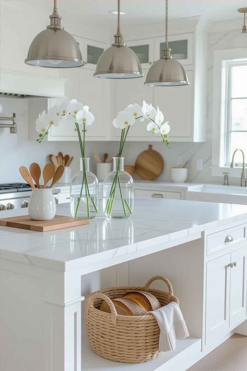 kitchen island decor, elegant kitchen island decor, rustic kitchen island, kitchen countertop decor, functional kitchen island decor