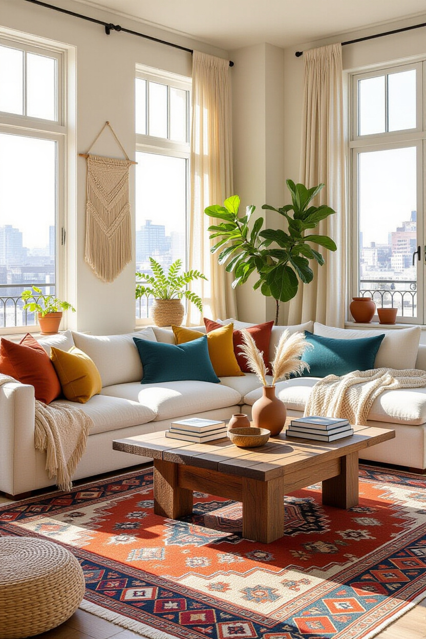 living room inspiration, neutral living room, bohemian living room, small living room decor, rustic living room