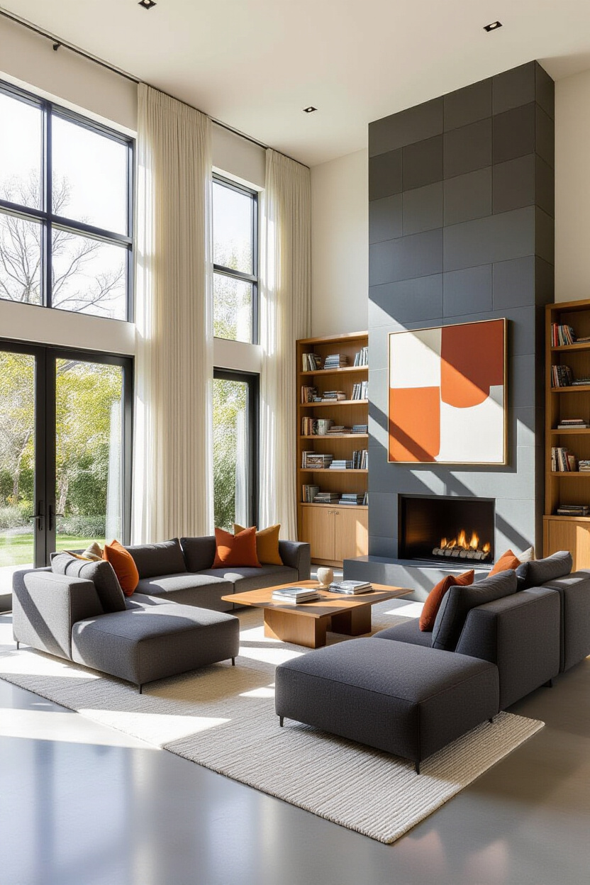 living room inspiration, contemporary living room, modern living room couch, organic modern living room black couch, modern luxury living room