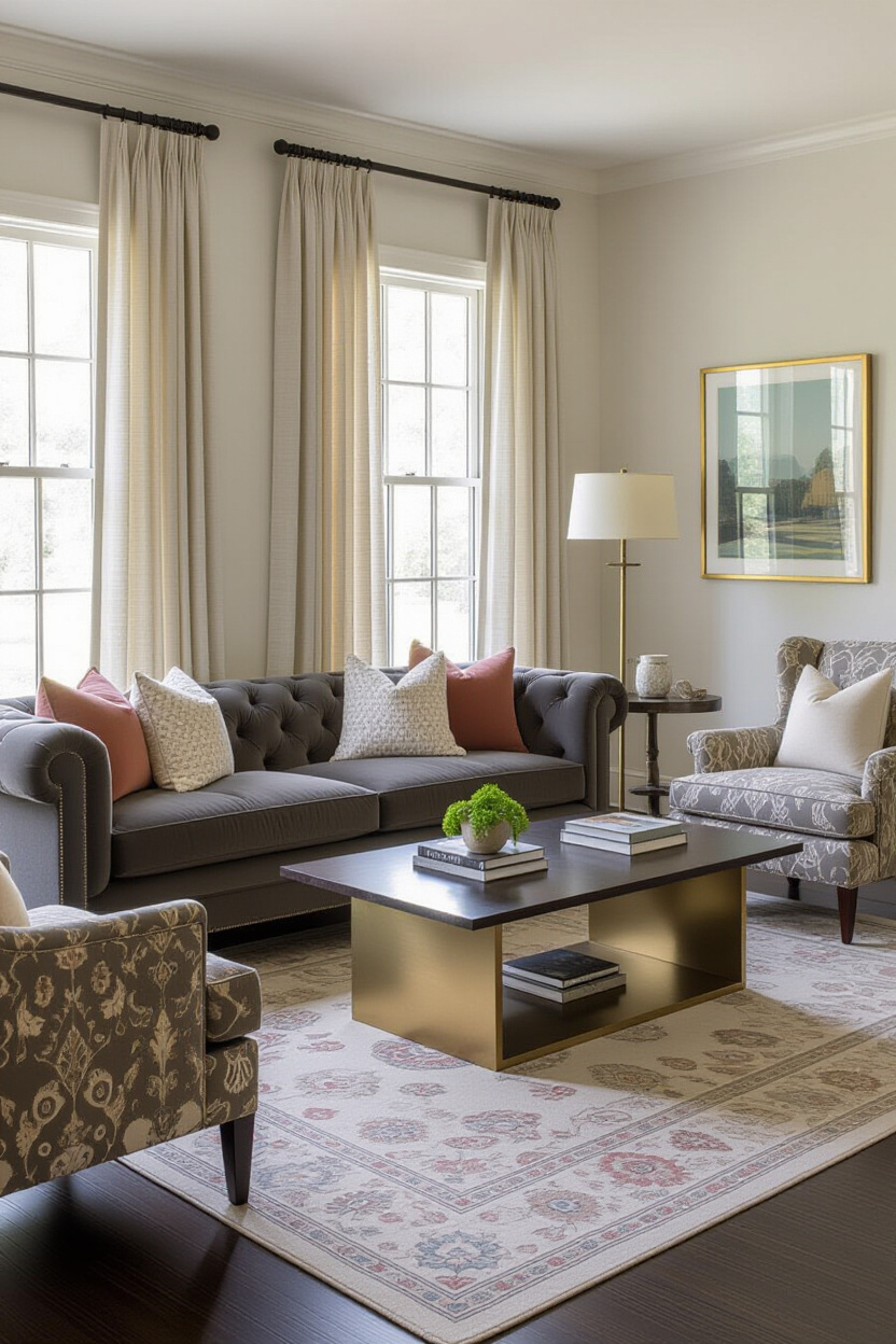 luxury living room old money, luxury living room design, small living room decor, glam living room, beige curtains living room