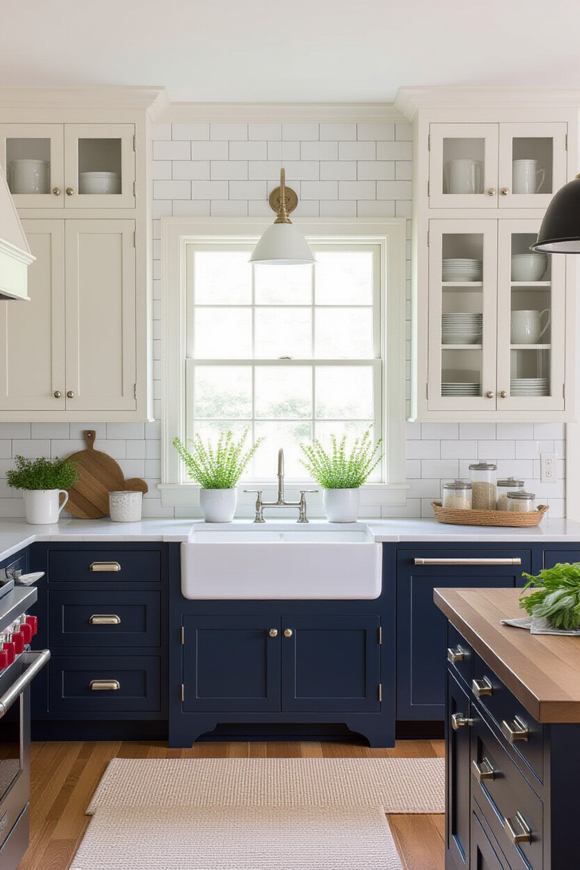 kitchen cabinets color combination, white upper cabinets, two color kitchen cabinets, upper kitchen cabinets, painted and wood cabinets
