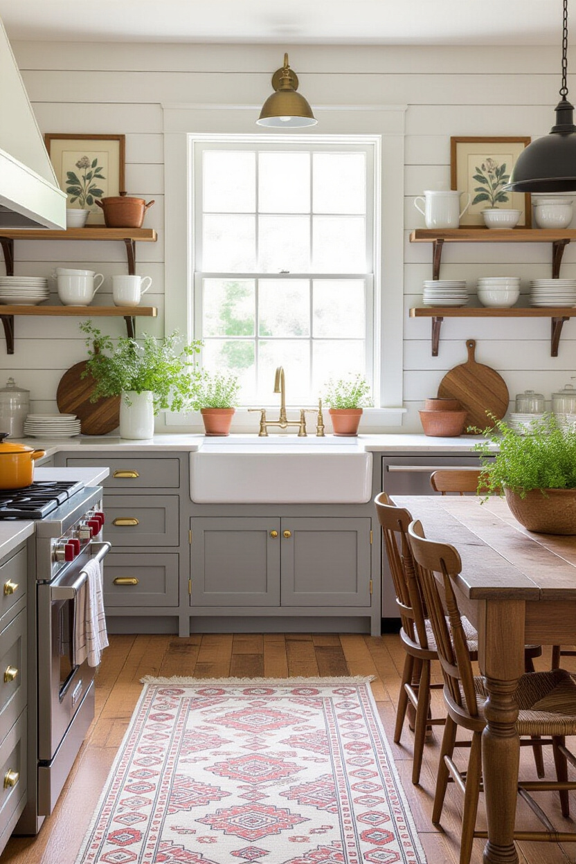 kitchens, small kitchen decor, apartment decor inspiration, bricks kitchen, vintage kitchen modern