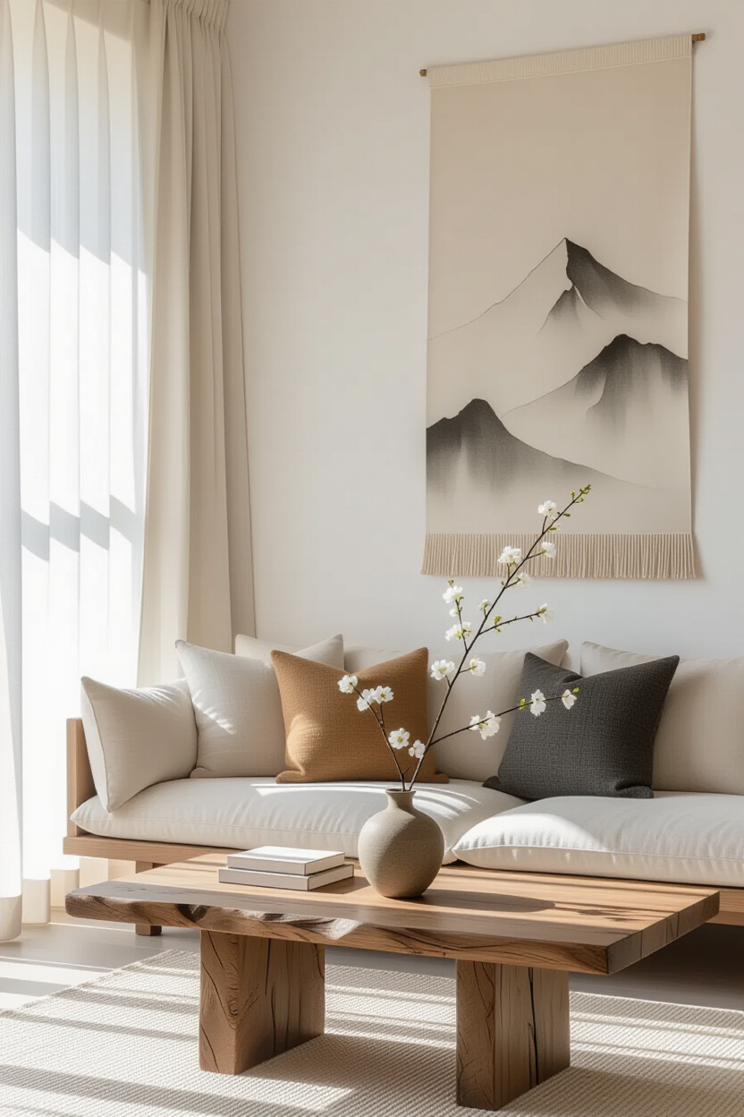 japandi living room, japandi decor, japandi wall design, japandi home design, japandi living room ideas