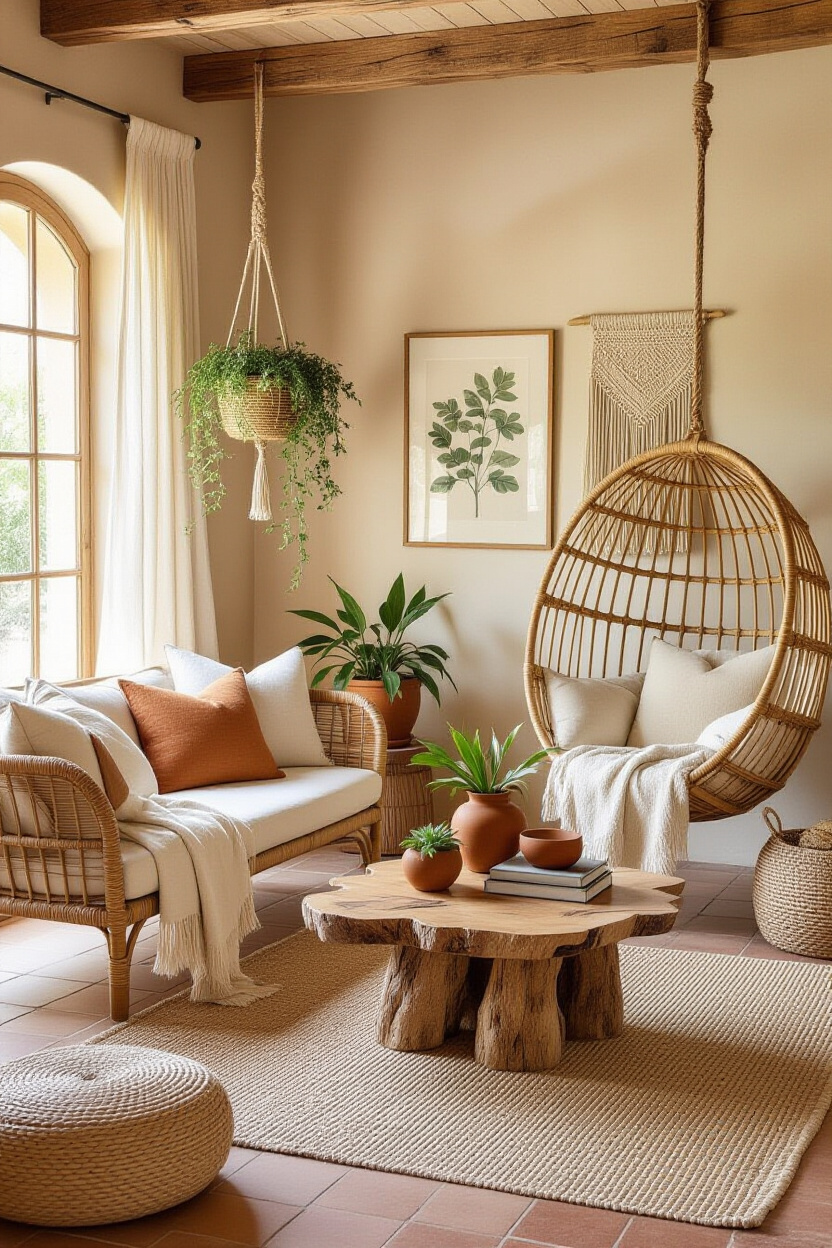 earthy home decor, vintage earthy living room, cozy earthy living room, boho living room decor, earthy home living room