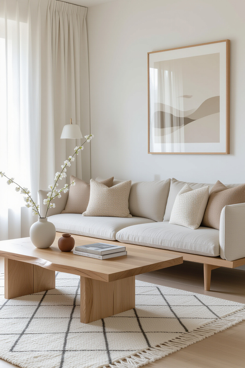 japandi decor, japandi living, japandi home design, japandi wall design, minimal japandi living room